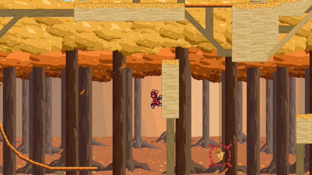 Hoptix screenshot showing Rocket, the rabbit you play as, clinging to a wall about to launch off it